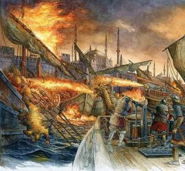 ग्रीक आग: नुस्खा, आविष्कार और पौराणिक रचना का इतिहास बीजान्टिन द्वारा ग्रीक आग का उपयोग
